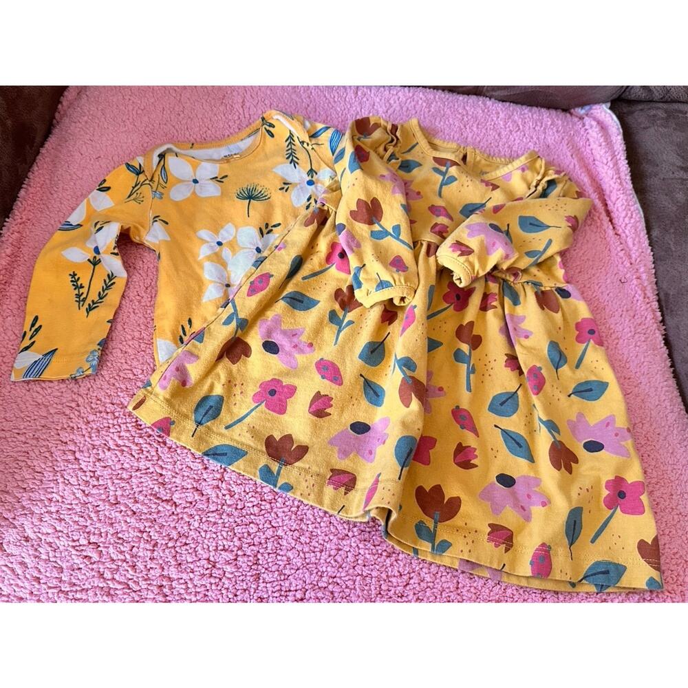 Yellow long sleeve bodysuit & dress carter size 12 months girl clothes 2pcs lot